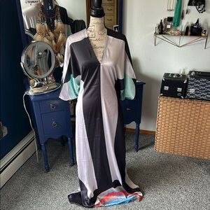 Colorful Kaftan Dress with V-Neck